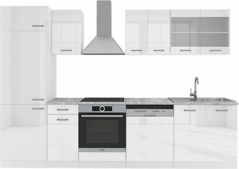 Vicco - Küchenzeile R-Line, Weiß Hochglanz/Weiß, 300 cm ohne Arbeitsplatte