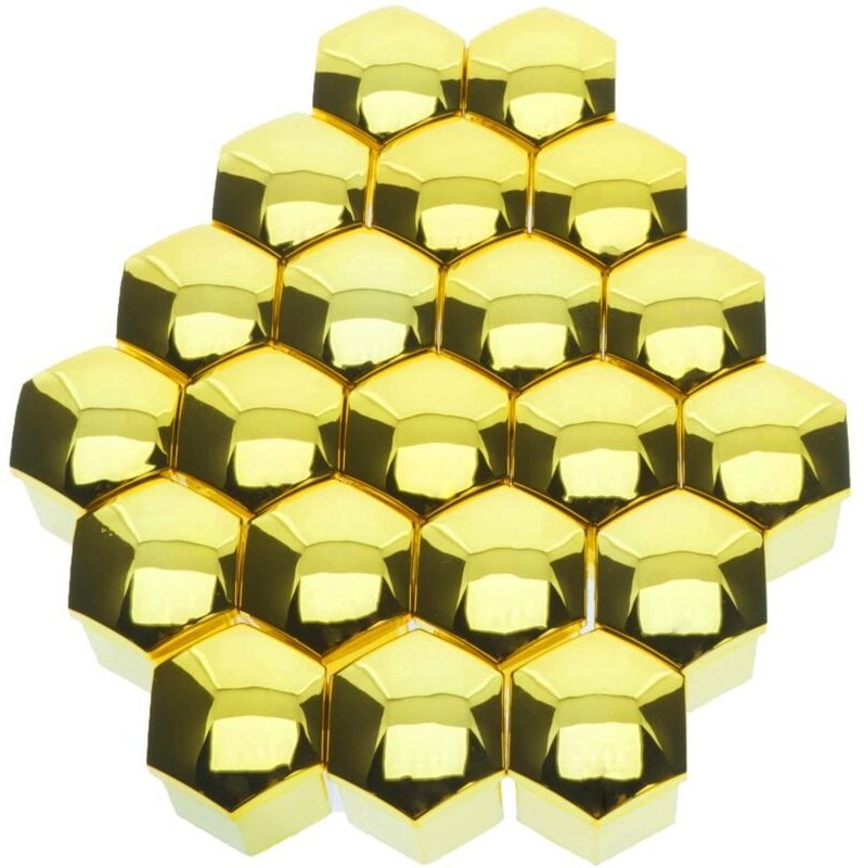 17 mm goldmetallische Felgenschraubenabdeckungen + Abzieher, 20 Stk.
