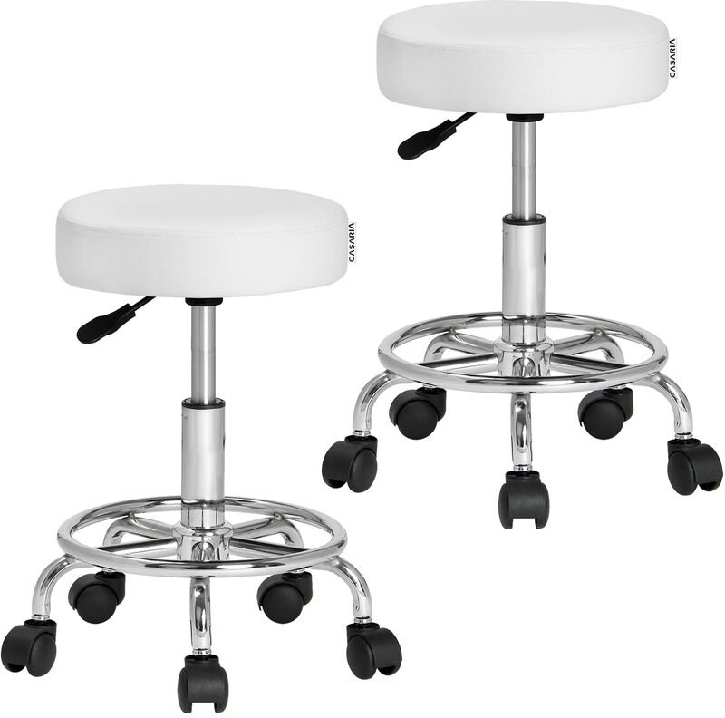 Rollhocker Höhenverstellbar 10cm Polsterung 51-65cm Sitzhöhe 360° Drehbar Ø35cm Fußstütze Rund Büro Hocker Drehhocker Ar...