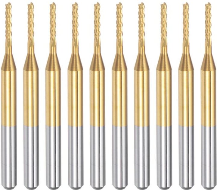 Tlily - 10 Stück Titanbeschichtete Hartmetall-Schaftfräser, Gravurfräser, CNC-Fräser für Leiterplattenmaschinen, 1/8 Zol...