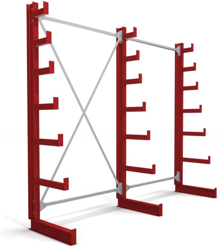 Kragarmregal einseitig 2 Felder mit 6 absteigenden Ebenen 2600x2000x500mm feuerrot - Stier