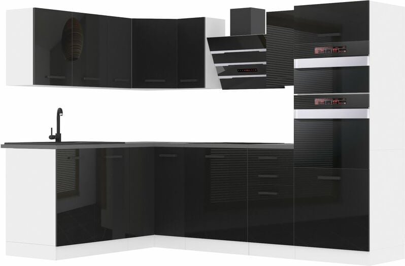 Küchenzeile Küchenblock Küche L-Form Melanie Küchenmöbel mit Griffe, Einbauküche ohne Elektrogeräten mit Hängeschränke u...