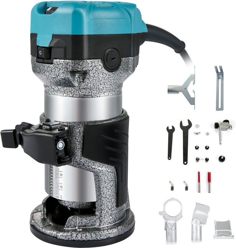 Electrik Hand Holz Oberfräse 710 w, Einhand Oberfräse 33000 U/min, Holz Kantenfräse 220V, 3 Spannzangen, Soft-Start, Alu...