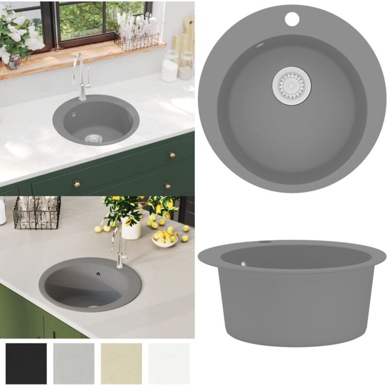 Granitspüle Einzelbecken Rund Grau - Spülbecken - Küchenspüle - Home & Living - Grau