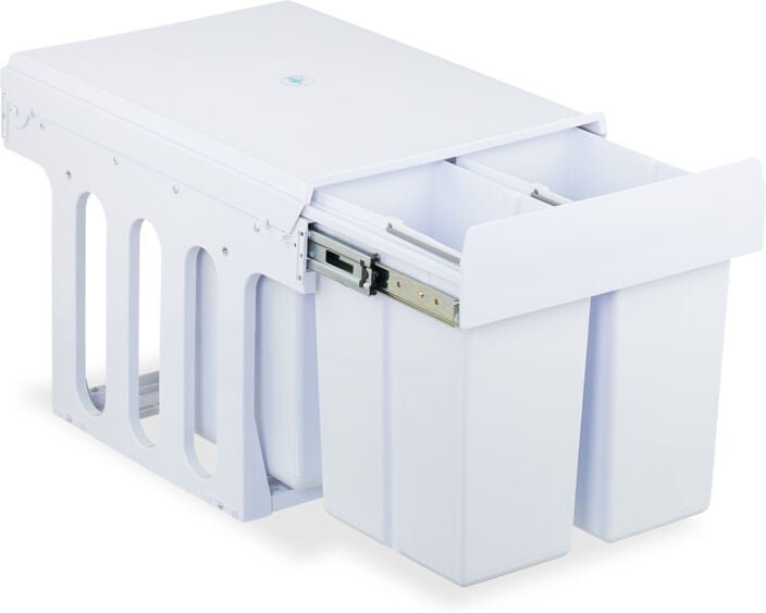 Relaxdays - Einbaumülleimer, 4 Fächer, 4 x 8l, hbt: 35,1x34,3x48 cm, ausziehbar, Mülltrennsystem für Unterschrank, weiß