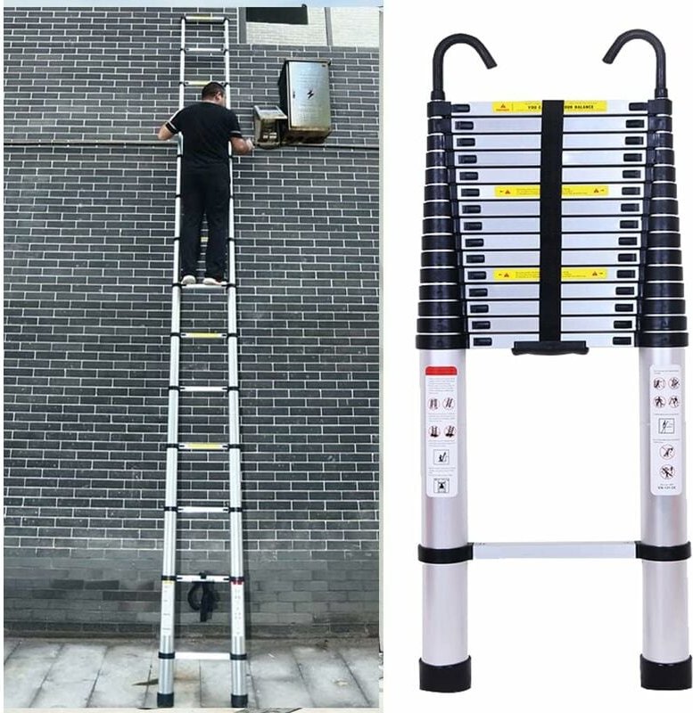 6.2m Teleskopleiter aus Aluminium mit 2 Abnehmbaren Haken, Verstellbare Dachbodenleiter Leiter Telescoping Ladder Max. B...