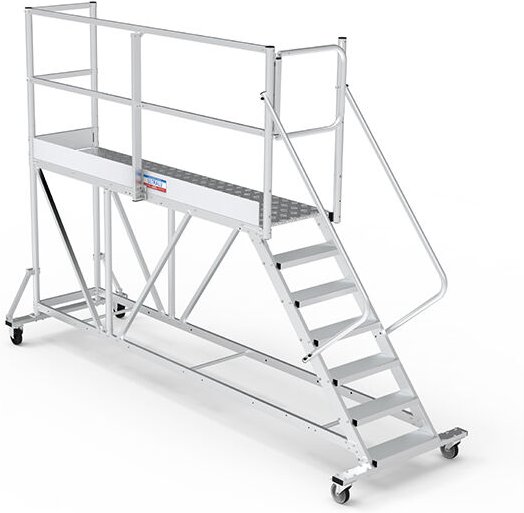 Mobile Plattform mit Geländer links und hinten + Sicherheitstür - Maximale Arbeitshöhe 4.20m - PTF2511G-RSP