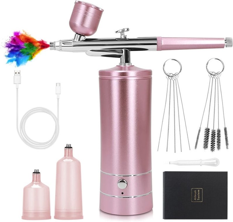 Thumbnail - Roségold) Kabelloses Airbrush-Set mit Kompressor, tragbare Mini-Airbrush, wiederaufladbare Nagel-Airbrush, Modellmalerei