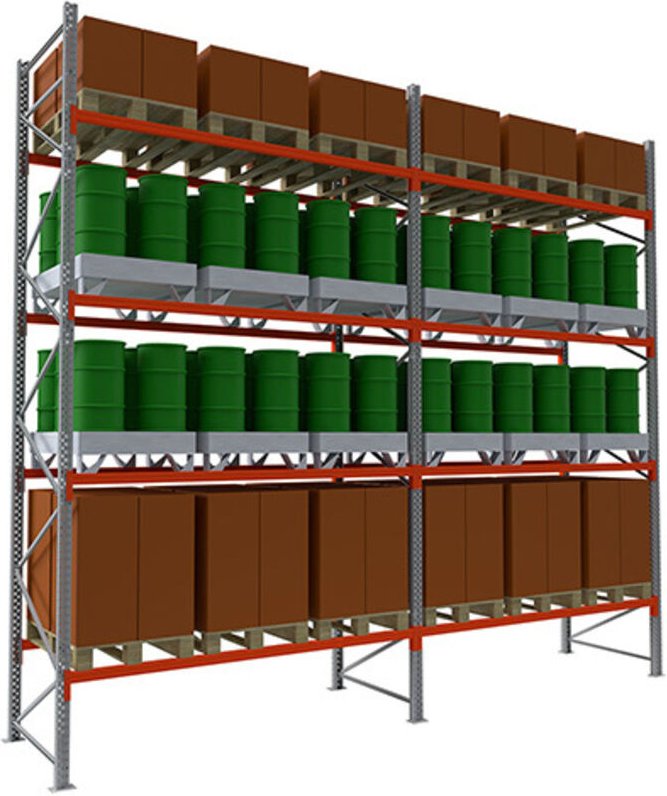 Großes Palettenregale 4 Ebenen - nächstes Element: 5000x3600x1100mm - Nur in Verbindung mit einem Startmodul verwendbar....