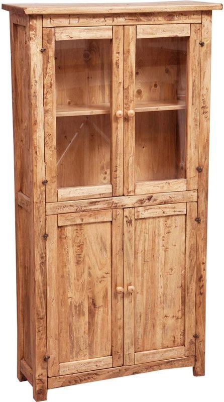 Vitrine Country Sideboard aus massivem Lindenholz natur L68xPR25xH130 cm. Made in Italy