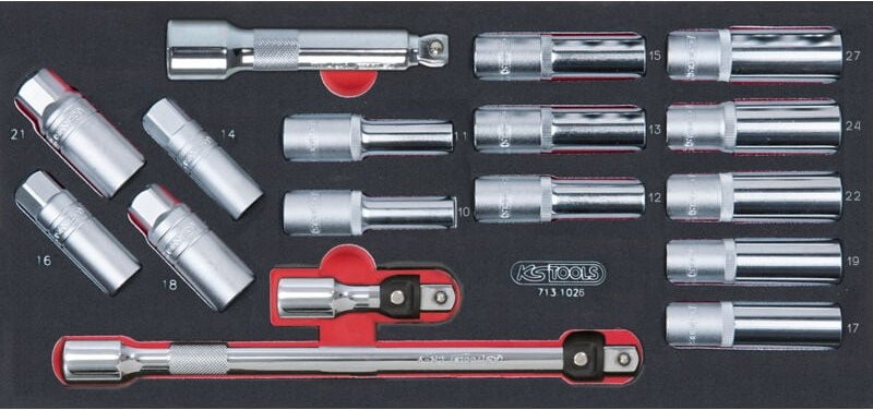 Langhülsenmodul und Zubehör 1/2'', 17 Stück