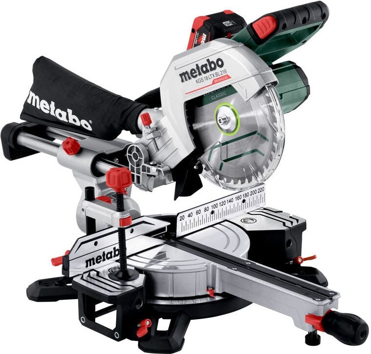 Thumbnail - Metabo - Akku-Kappsäge kgs 18 ltx bl 216, mit Zugfunktion, incl. 2x Akku LiHD 8 Ah, Schnellladegerät, Sägeblatt, Zubehör...