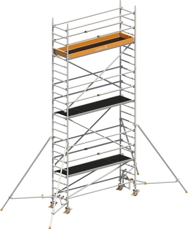 Layher Rollgerüst Uni Standard P2 mit Uni Telegeländer und ausziehbaren Gerüststützen 7,20m AH