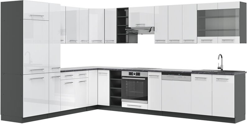 Vicco - Eckküche Fame-Line, Weiß Hochglanz/Anthrazit, 347 x 257 cm , ap Anthrazit