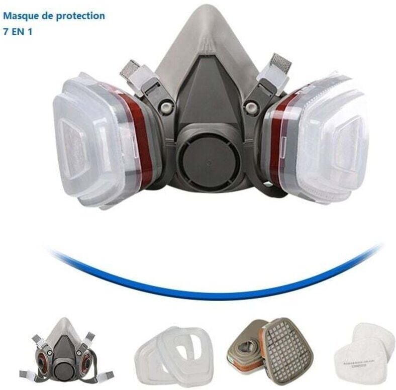 Schutzmaske 7-in-1-Schutzmaske, Malermaske, wiederverwendbar mit Anti-Staub-Filter, Atemgasmaske mit Filter zum Sprühen,...