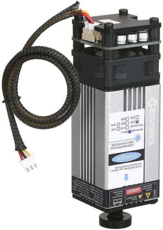 Zubehör für Graviermaschinen, Laserkopfmodul aus Aluminiumlegierung (einstellbarer Fokus), silbernes Modell 20 W 450 nm