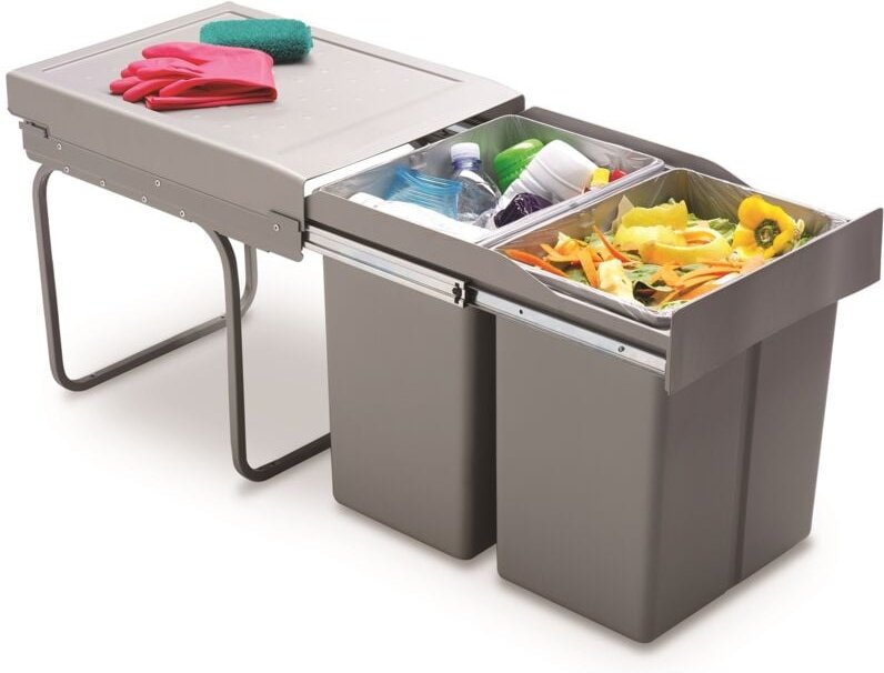 Victory Einbau-Abfallsammler Double Master Maxi 40DT Alugrau 42 Liter Vollauszug