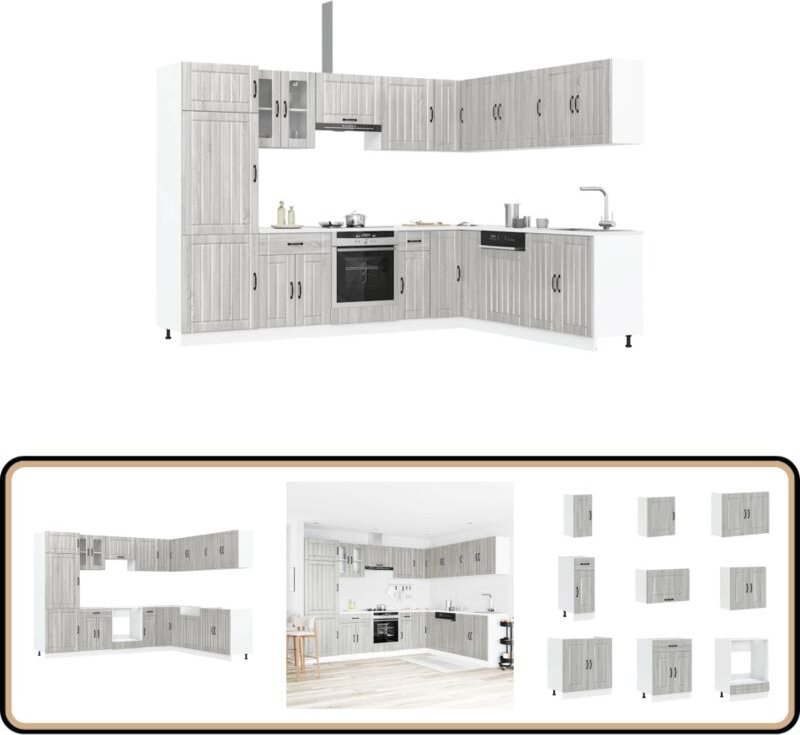 14-tlg. Küchenschrank-Set Lucca Grau Sonoma Holzwerkstoff - Vidaxl