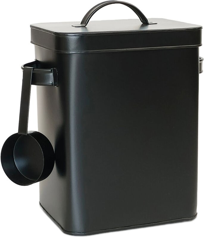 Relaxdays Metallbox, 6,5 L Aufbewahrungsbox mit Dosierhilfe, Tierfutter & Kaffee, luftdicht, Waschpulverdose, schwarz