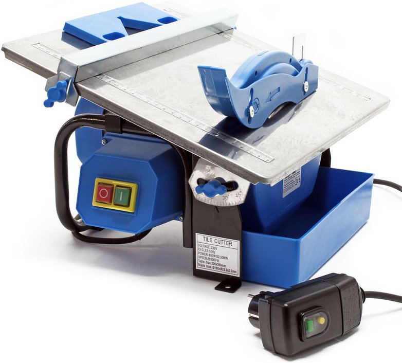 Wiltec - Fliesenschneider elektrisch 600 w bis 34 mm Fliesenstärke, Nassschneider Fliesensäge mit neigbarer Auflage
