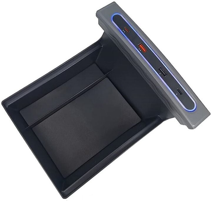 Tlily - USB-LED-Hub-Ladegerät mit mehreren Anschlüssen und Center Console Organizer für Modell 3 y 2021 2022 2023 Zubehö...