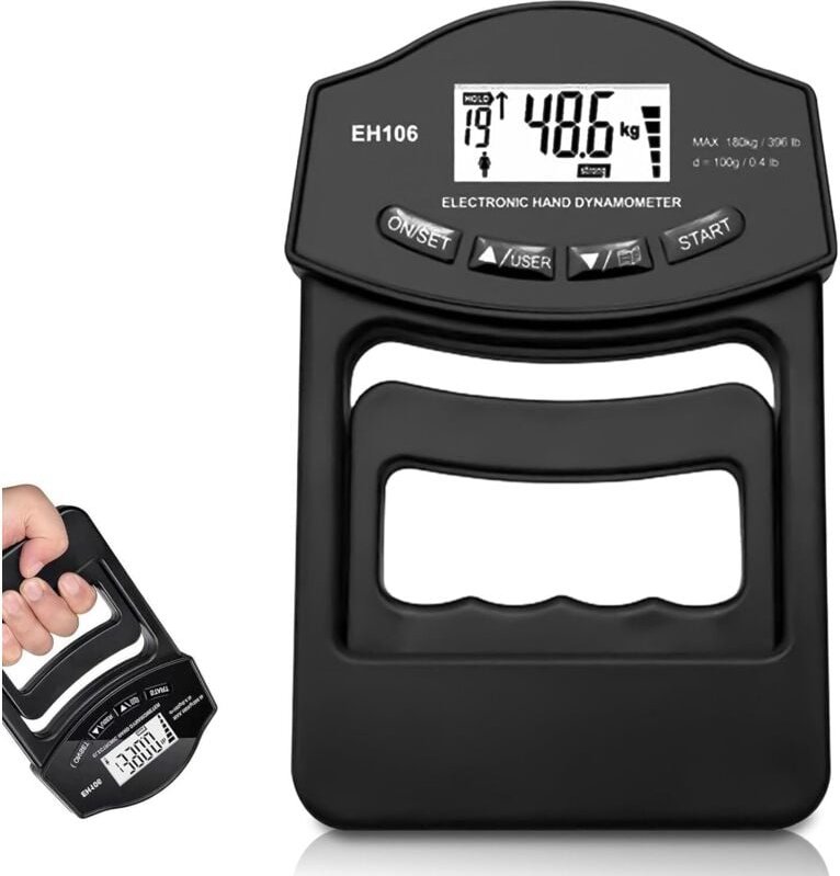 Tigrezy - Digitaler Handleistungsmesser, Schwarz, 180 kg manueller Kraftmesser, mit USB-Ladekabel, elektronischer Griff,...