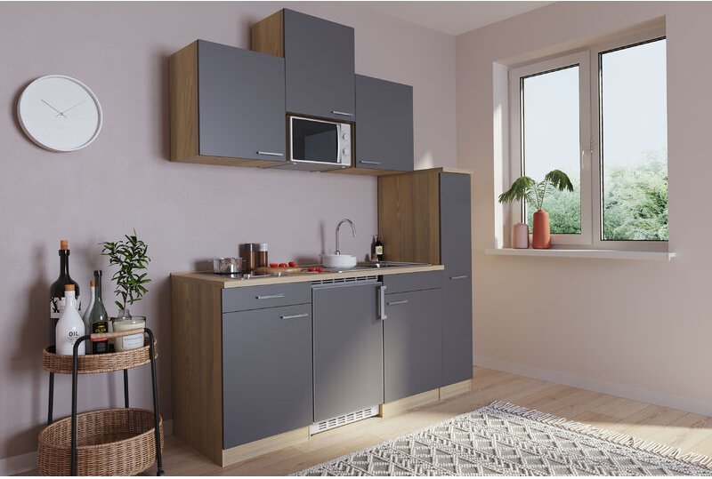 Thumbnail - Küche Miniküche Singleküche Küchenzeile Eiche Grau Luis 180 cm Respekta