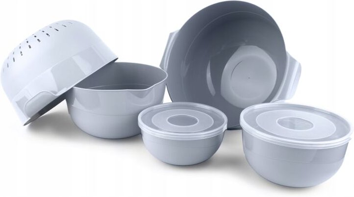 7-teiliges Küchenschüssel-Set + 3-l-Sieb, Kunststoff, hellgrau - Kadax