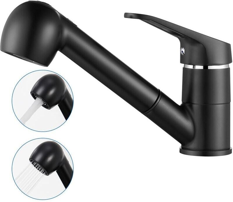 Thumbnail - Ausziehbar Küchenarmatur mit Zwei Wasser Form schwarz 360° Drehung heiß- und Kaltwasser Wasserhahn Einhebelmischer Misch...
