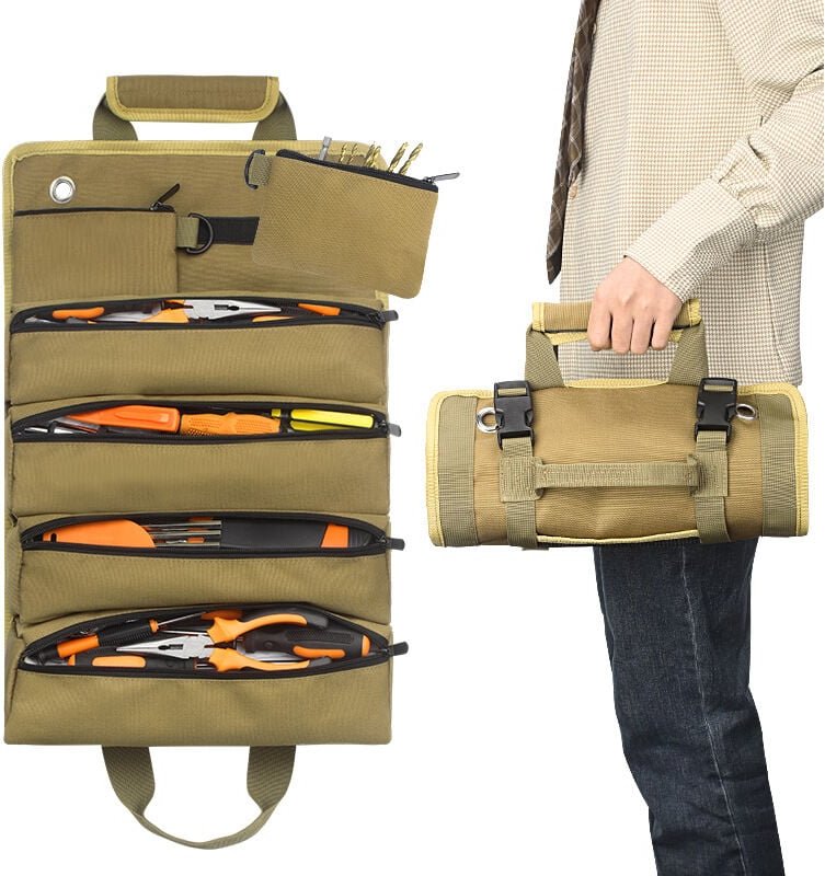 Elektriker-Set, Rollentyp, Elektrikertasche, Aufbewahrungstasche, Hängetasche, Auto-montiertes Hardware-Set, Khaki
