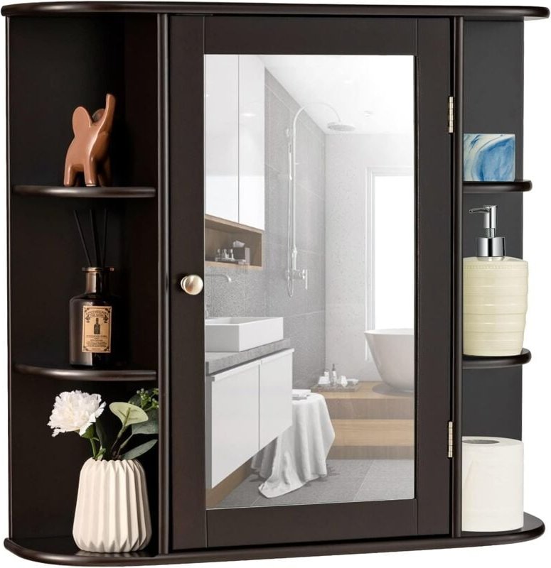 Spiegelschrank Bad, Badschrank mit Spiegel, Wandschrank, Haengeschrank Holz, Badezimmerspiegelschrank mit viel Stauraum,...