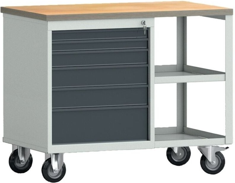 Werkbank pw 700 B1000xT620xH805mm Buche Multiplex lichtgrau / anthrazitgrau 6 Schubl.