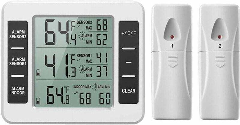 Verbesserte Version des Kühlschrankthermometers, kabelloses digitales Gefrierschrankthermometer, digitaler Sensor mit 2 ...