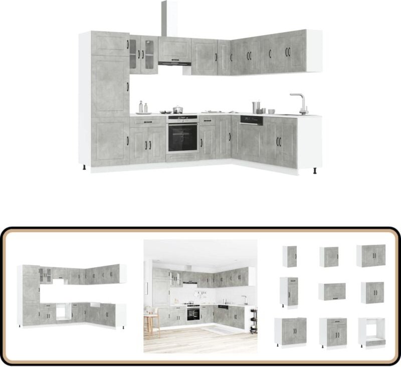 14-tlg. Küchenschrank-Set Kalmar Betongrau Holzwerkstoff - Vidaxl