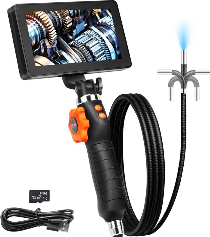 Flexible Boreskopkamera, Endoskop mit Doppelgelenk und 6,4 mm schmalem Objektiv, 5-Zoll-IPS-HD-Display, 8-fache Vergröße...