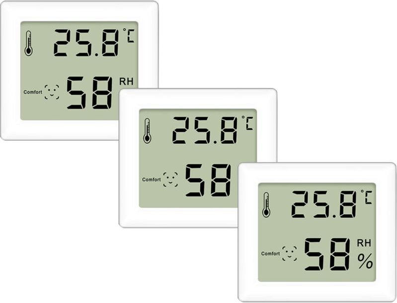 Thermo-Hygrometer 3er-Set, ultradünnes Thermometer und Hygrometer, digitales Hygrometer, Innenthermometer für den Innenb...