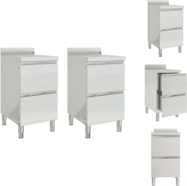 Gastronomie - Living Gastro-Küchenschränke mit 2 Schubladen 2 Stk. Edelstahl