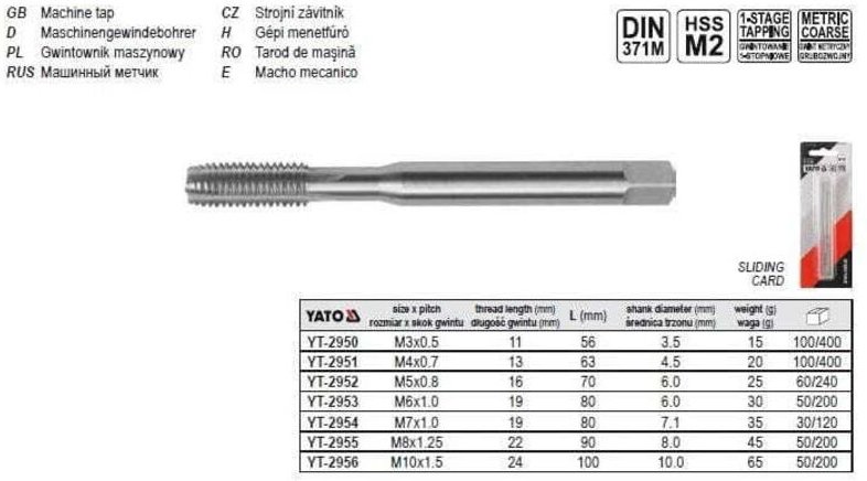 Thumbnail - Yato Maschinengewindebohrer M6, Din 371 Hss M2 2953