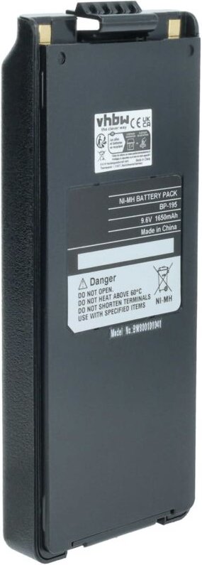 vhbw Akku kompatibel mit Icom IC-T2A, IC-T2E, IC-T2H Funkgerät, Walkie Talkie (1650mAh, 9,6V, NiMH) + Gürtelclip