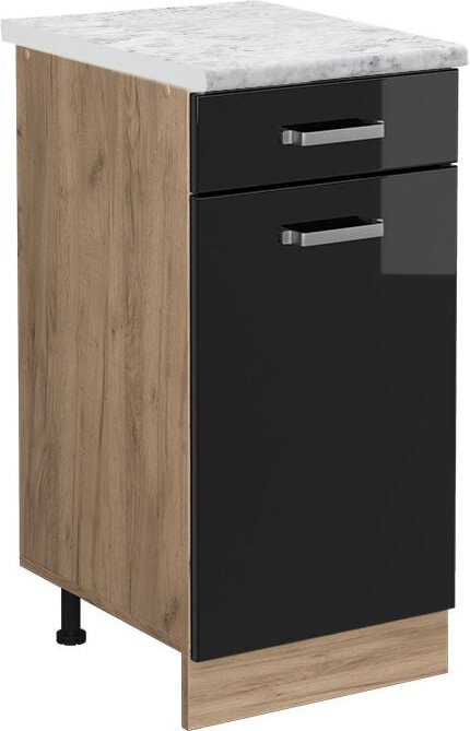 Vicco - Küchenunterschrank R-Line, Schwarz Hochglanz, 40 cm ap Marmor