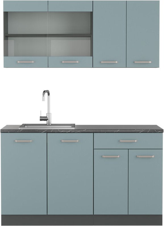 Thumbnail - Vicco - Mini-Küche R-Line, Blau-Grau/Anthrazit, 140 cm ohne Arbeitsplatte