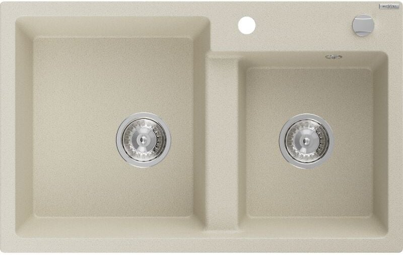 Tomas 2-Becken-Granit-Spülbecken 800 x 500 mm, Beige, Siphon chrom - 6516802000-69 - Mexen