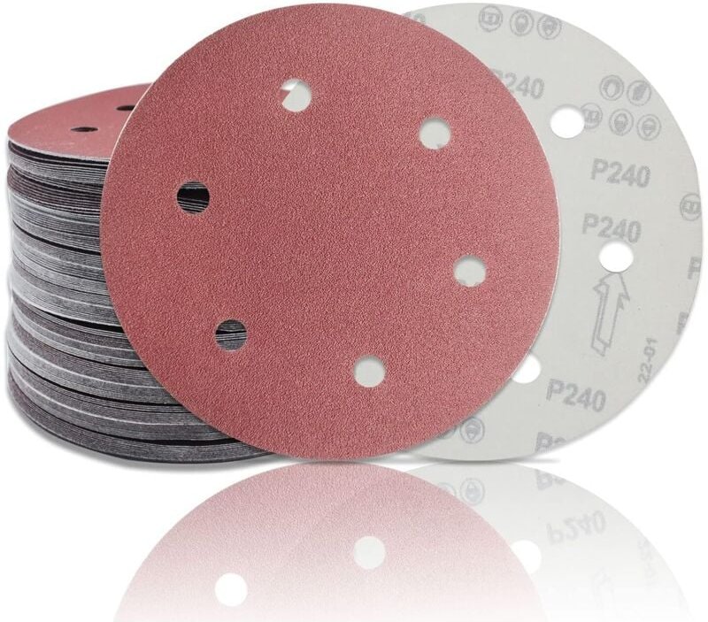 225 mm Schleifscheibe, Körnung 240, 100 Stück, für Langhalsschleifer, Trockenbauschleifer, rundes 6-Loch-Schleifpapier