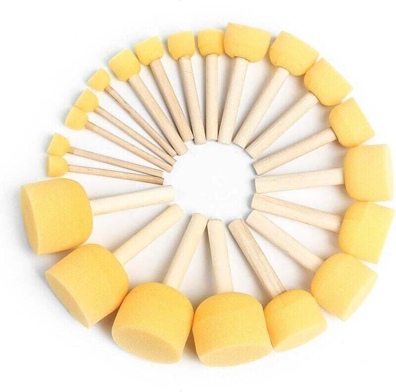 25 Stück Schaumstoff-Pinsel, Schwamm-Pinsel mit Holzgriff, zum Malen, Basteln, Töpfern, Graffiti – 5 Größen