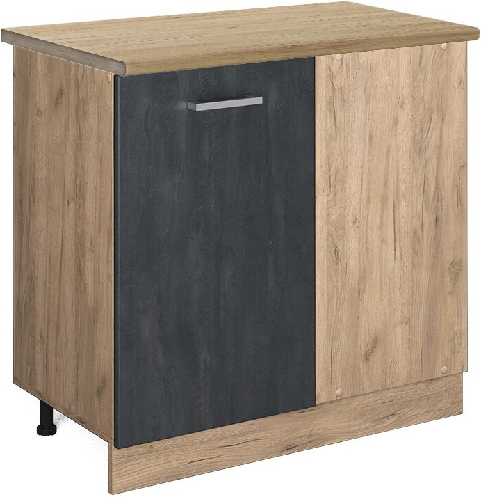 Vicco - Eckunterschrank R-Line, Schwarz Beton, 86 cm ap Eiche