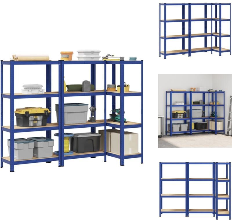 Lagerregale mit 4 Böden 3 Stk. Blau Stahl & Holzwerkstoff - Regal - Regale - Garagenregal - Industrieregal