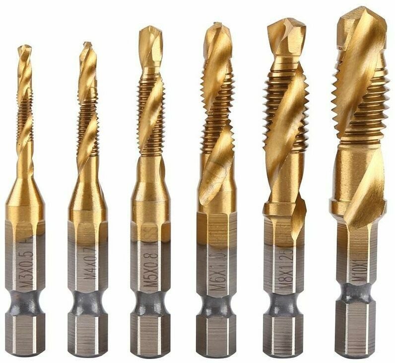 Volavo - 6-teiliger Gewindebohrersatz, Gewindebohrer, metrisches Gewinde M3–M10 mit HSS-Titanbeschichtung und geriffelte...