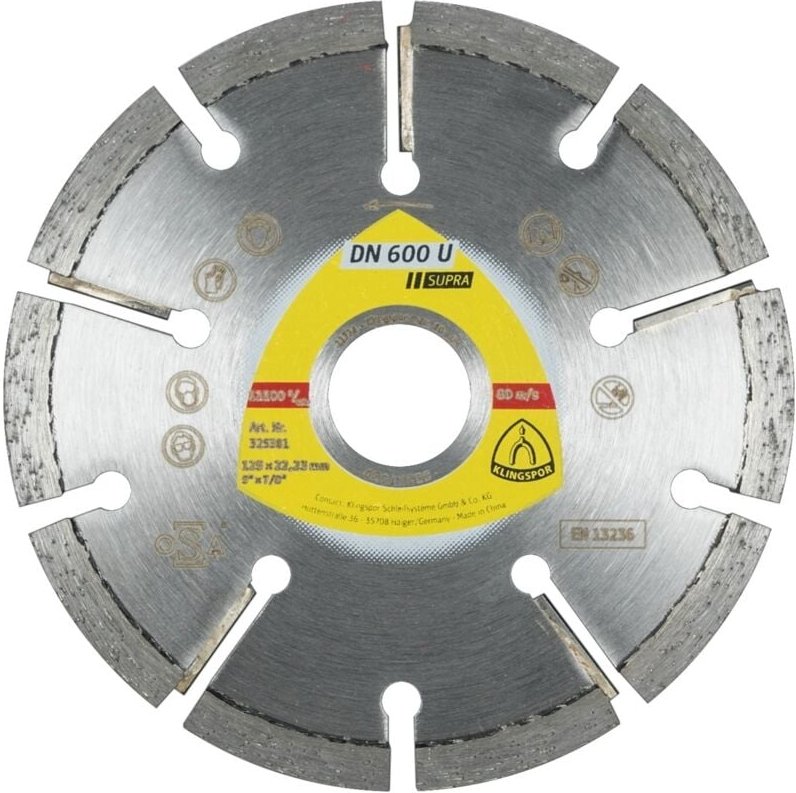 Klingspor DN 600 U Diamanttrennscheiben, 80 x 6 x 22,23 mm 6 Segmente 30 x 6 x 7 mm, Standardverzahnung
