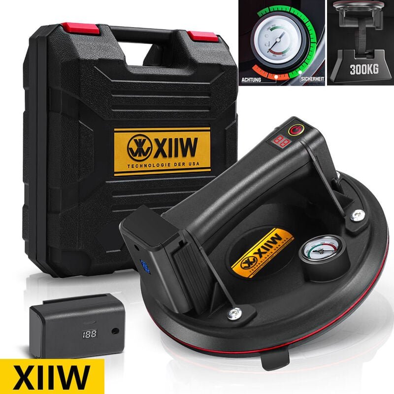 Akku Saugheber Elektrischer Glasheber Saugnapf,Mit 2X 2600mAh Akku & Manometer, bis 300KG, 8' Vakuum Starker Fliesenhebe...