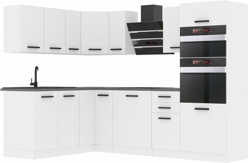 Küchenzeile Küchenblock Küche L-Form Melanie Küchenmöbel mit Griffe, Einbauküche ohne Elektrogeräten mit Hängeschränke u...